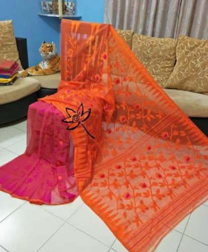 Orange and Pink handloom Cotton Saree