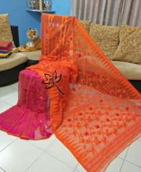 Orange and Pink handloom Cotton Saree