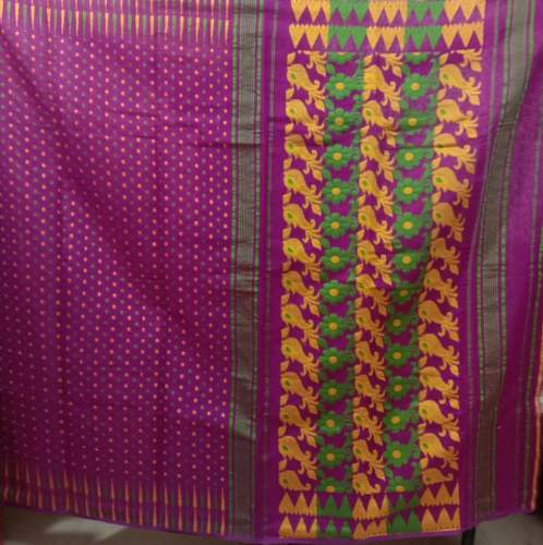 Rani Pink Flower Mottif Silk Saree