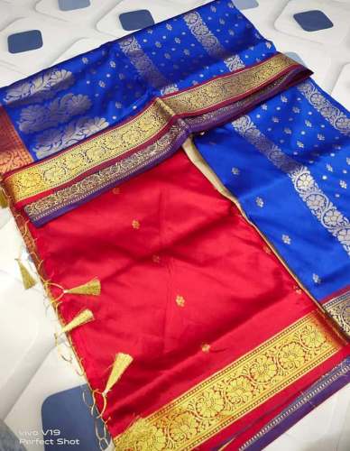 Red and Blue Banarasi Silk Saree