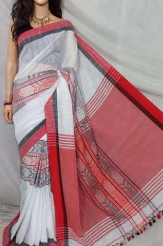 Red and White Bengali Saree from Silchar