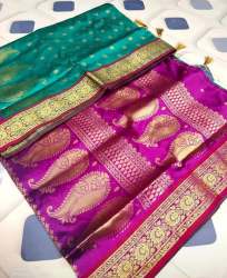 Wedding Wear Green and Pink Silk Saree 