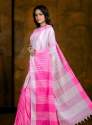 White and Pink Cotton Handloom Saree