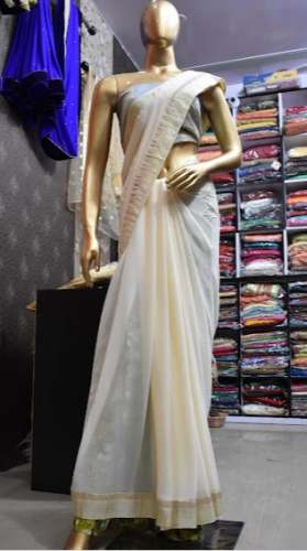 Party Wear White Lace Border Saree