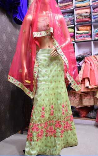 Pista N Pink Embroidered Lehenga Choli