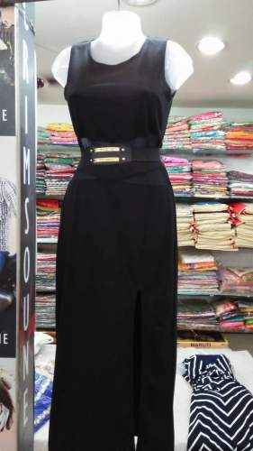Plain Black One Piece Western Dress by Devika Fashion