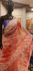 Digital Printed Embroidered Organza Saree