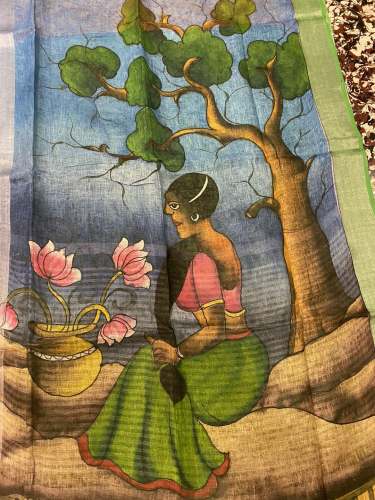 Handmade Linen Painted Saree