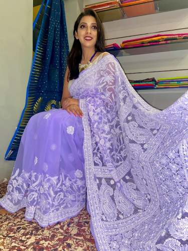 Light Purple Georgette Chikankari Saree