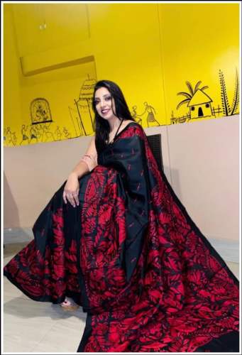Pure Banglory Silk Black Kantha Kota Saree