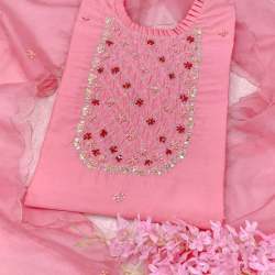 Elegant Embroidered Peach Dress Material 