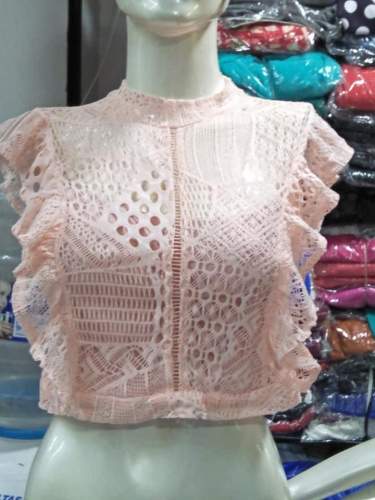 Crochet Peach Crop Top by Trend Zone