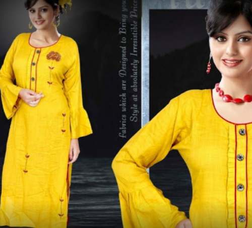 New Yellow Rayon Regular Kurti  by Arihant Handloom