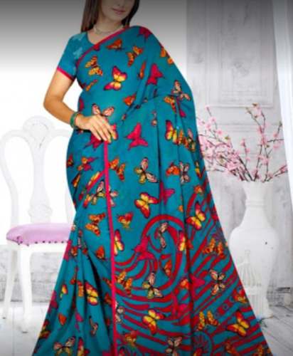 Blue Printed Saree For Women by SSV Sarees