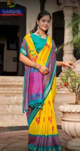 New Collection Satin Yellow Saree