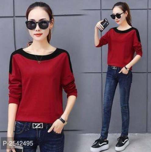 Fancy Full Sleeve Red Western Top For Ladies