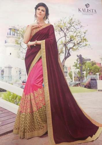 Buy Fancy Pink And Brown Saree For Women by Kalyan Saree Centre