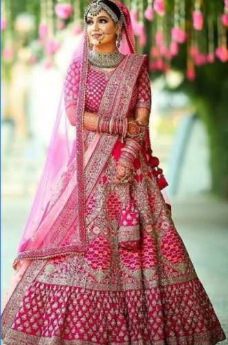 Baby Pink Embroidered Wedding Lehenga by Laxmipati Mall