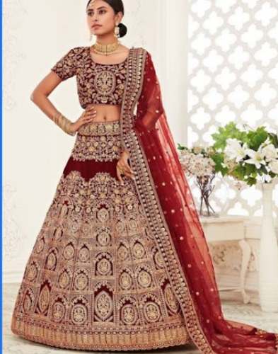 Red Embroidered Lehenga For Dulhan by Laxmipati Mall
