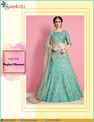 Festive Wear Turquoise Lehenga Choli by Sanskriti