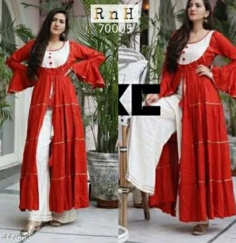 Party Wear Red and White Jacket Style Kurti by Nirmala Boutique