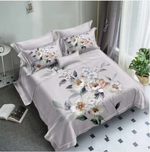 	Light Grey cotton Floral Printed Double bed sheet 
