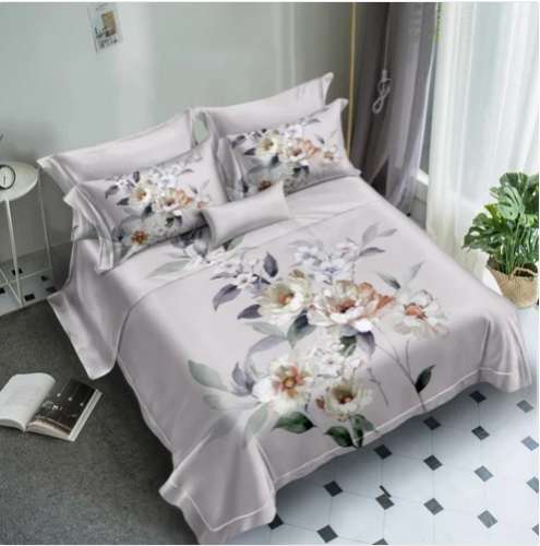 	Light Grey cotton Floral Printed Double bed sheet  by Shivani Bed Cover