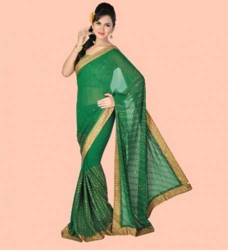 Green Embroidery Saree For Women