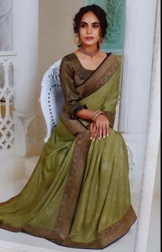New Collection Plain Border Green Saree 