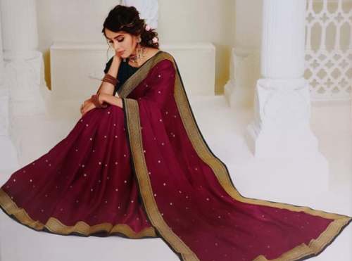 New Marron Plain Border Saree For Women by Om Saree And Girls Wear