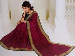 New Marron Plain Border Saree For Women