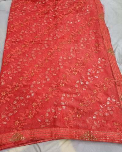 Red Work Embroidery Saree For Women