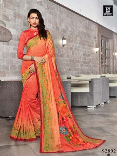 Casual Orange Digital Printed Saree For Ladies by Narayani Saree Center