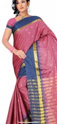 Fancy Silk Pink Saree With Blue Border 
