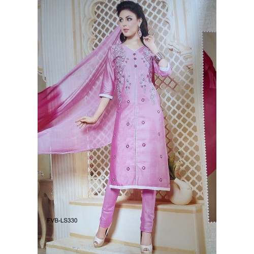 Party Wear Pink Embroidered Dress Material  by Fancy Vastra Bhandar