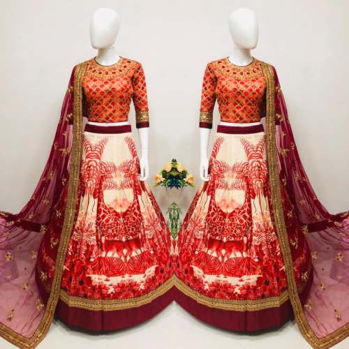 Elegant Digital Printed Red Lehenga Choli by Radhika sarees