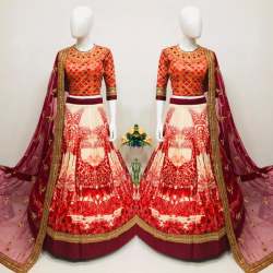 Elegant Digital Printed Red Lehenga Choli