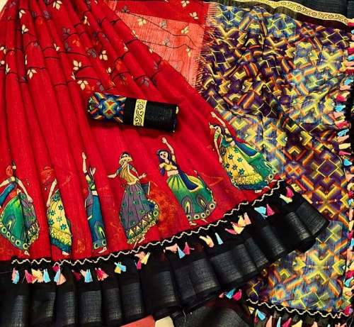 Red and Black Traditional Print Saree  by Radhika sarees