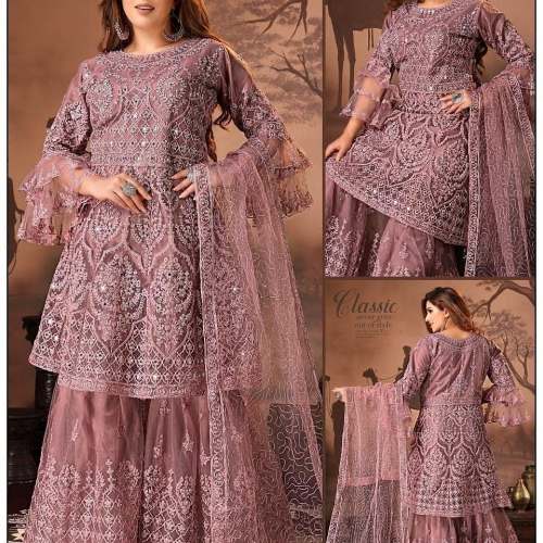 Heavy Net Embroidered Sharara Suit  by Sanju Fashion
