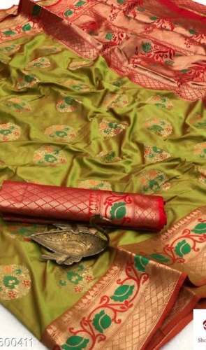 Party Wear Green Cotton Silk Saree by Krishna Saree Collection
