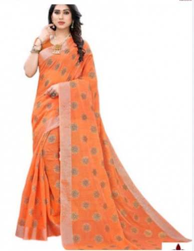 Stylish Orange Butta Design Saree by Krishna Saree Collection
