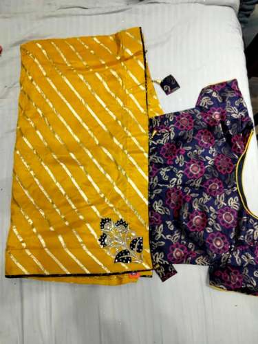 Mustard Yellow Leheriya Saree  by Sayoga Fashion