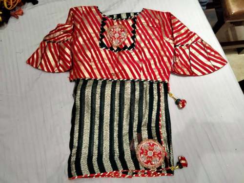 Party Wear Black Foil Print Saree With Red Blouse