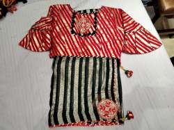 Party Wear Black Foil Print Saree With Red Blouse