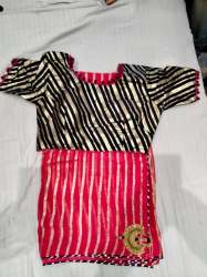 Trendy Pink Leheriya Design Saree - Black Blouse