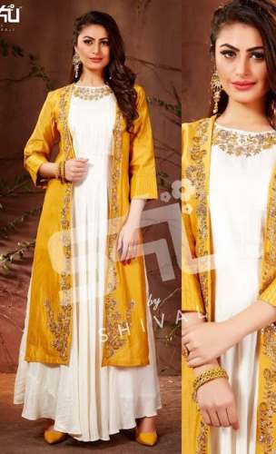 Beautiful Yellow Gown With Mustard Shrug