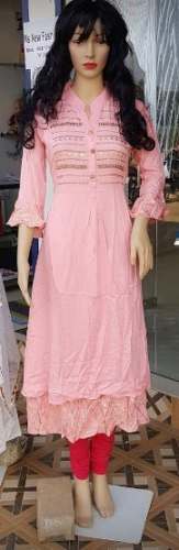 Light Pink High neck Anarkali Kurti