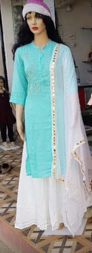 Sky Blue Kurti With Sharara Suit Set 