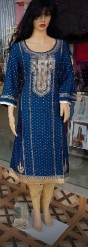 Trendy Blue Embroidered Kurtis