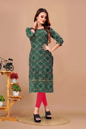 Ladies crepe mill print foil Kurti  by shashvat exim